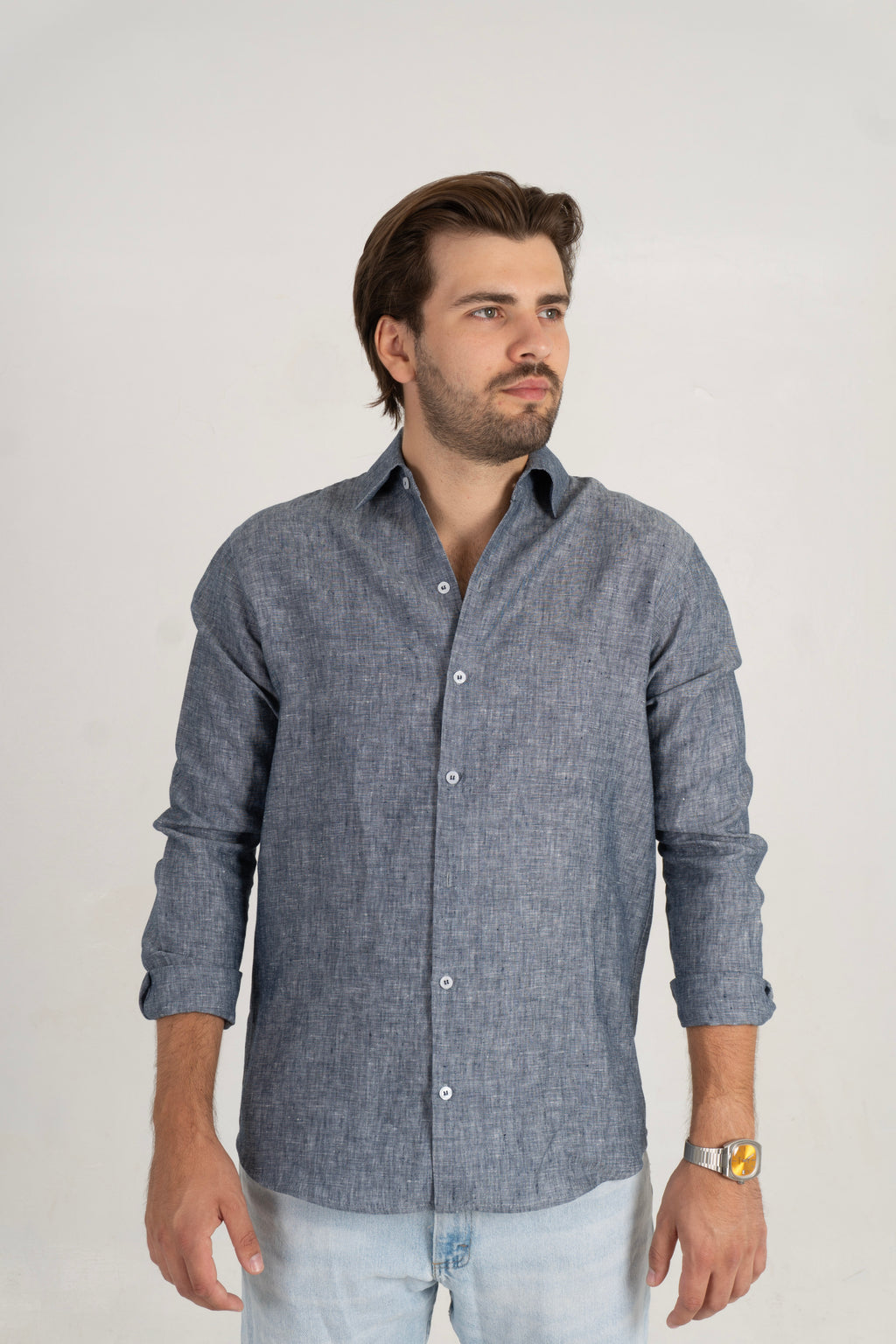 Camisa Lino Corfu - Azul Mezclilla