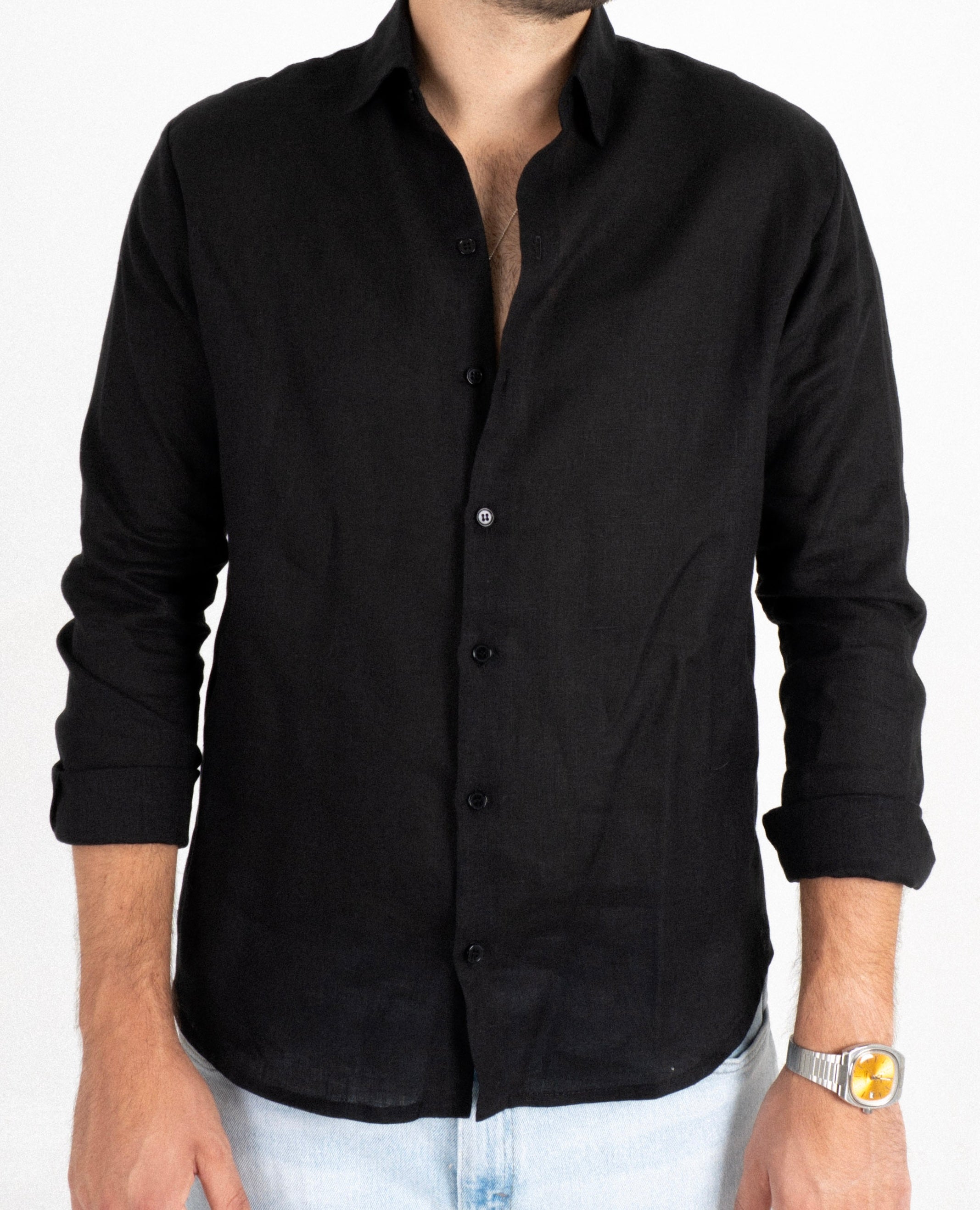 Camisa Lino Corfu - Negro