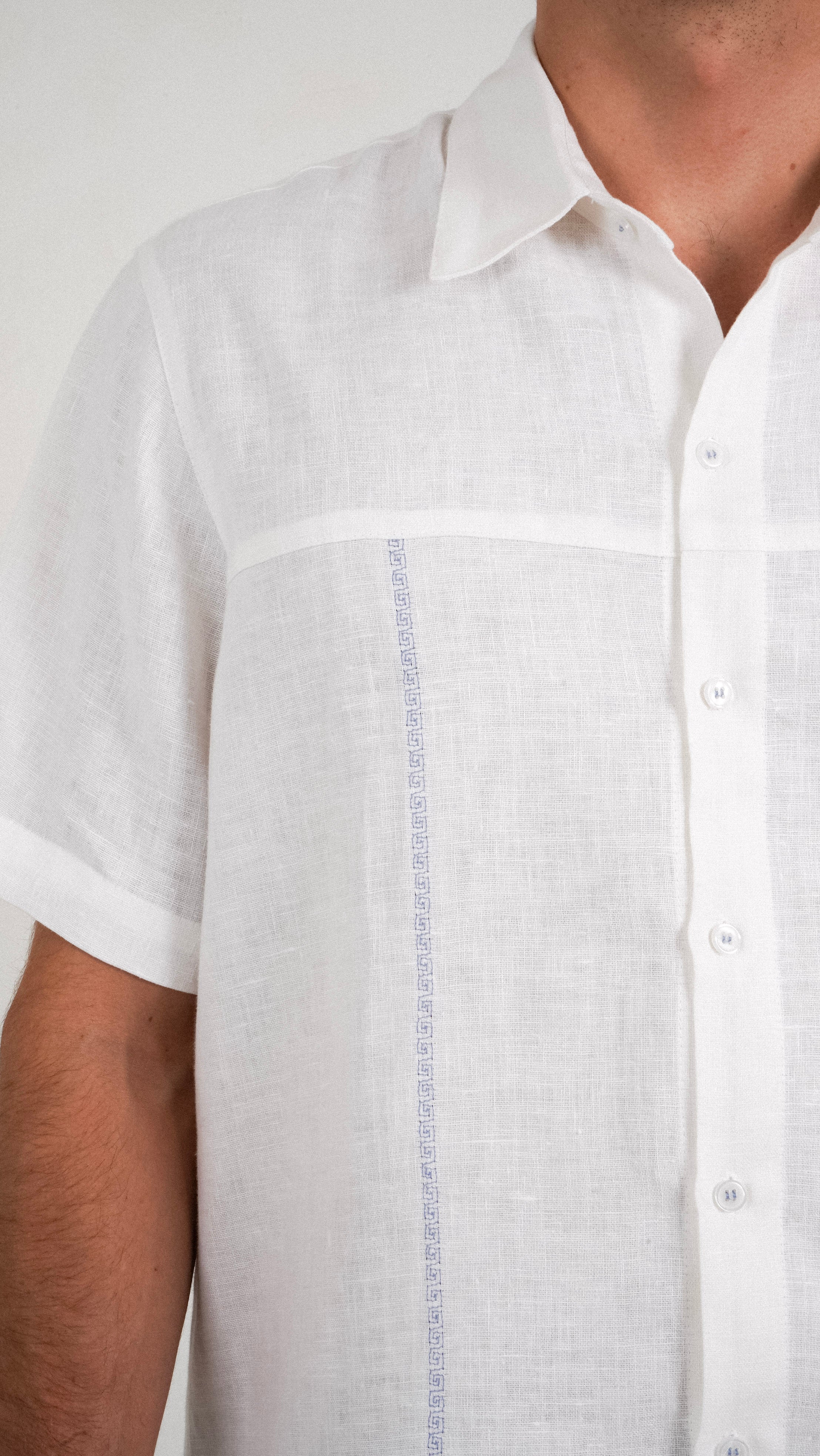 Camisa Creta - Blanco (Lino) Deshilado Azul
