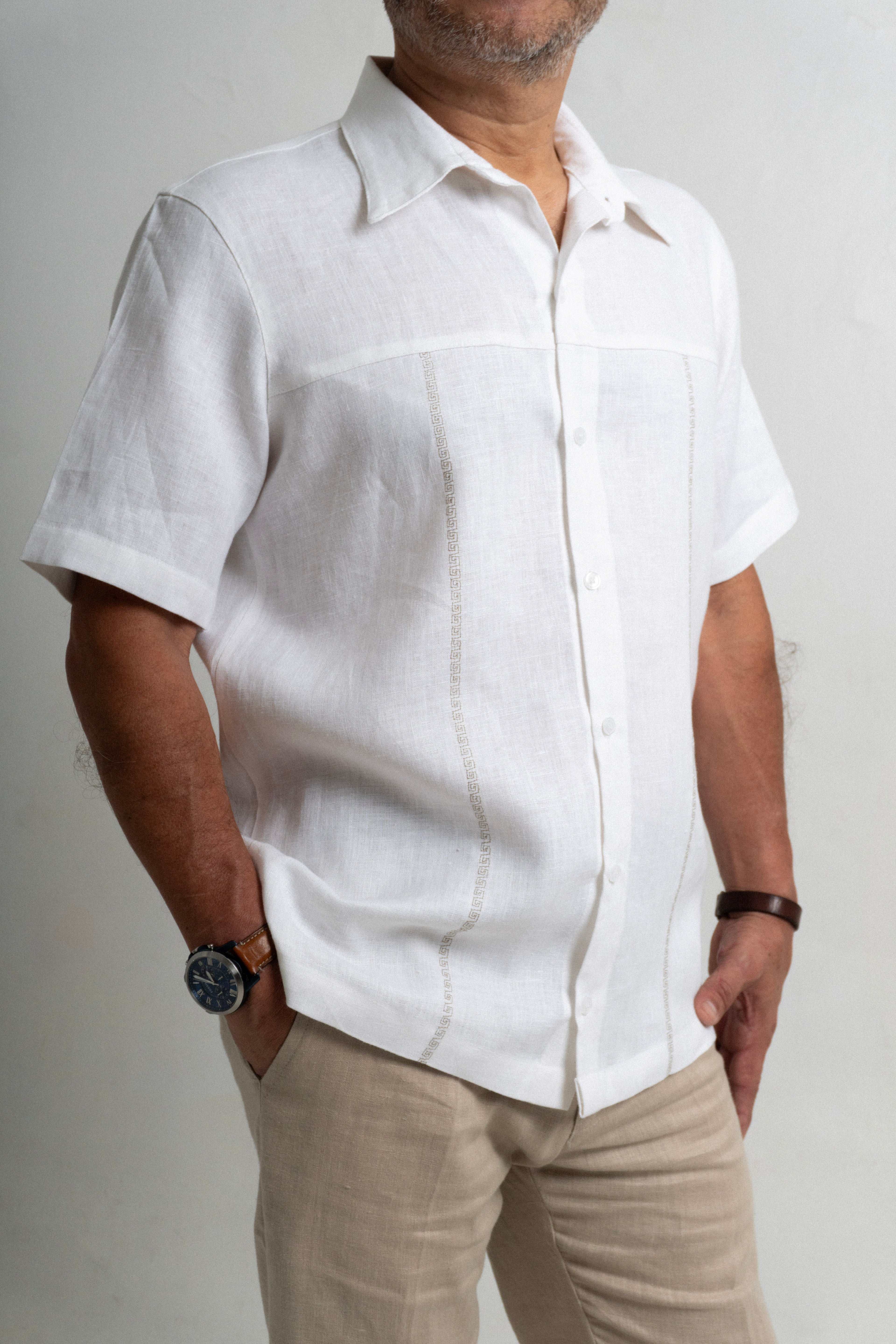 Camisa Creta - Blanco (Lino) Deshilado Natural