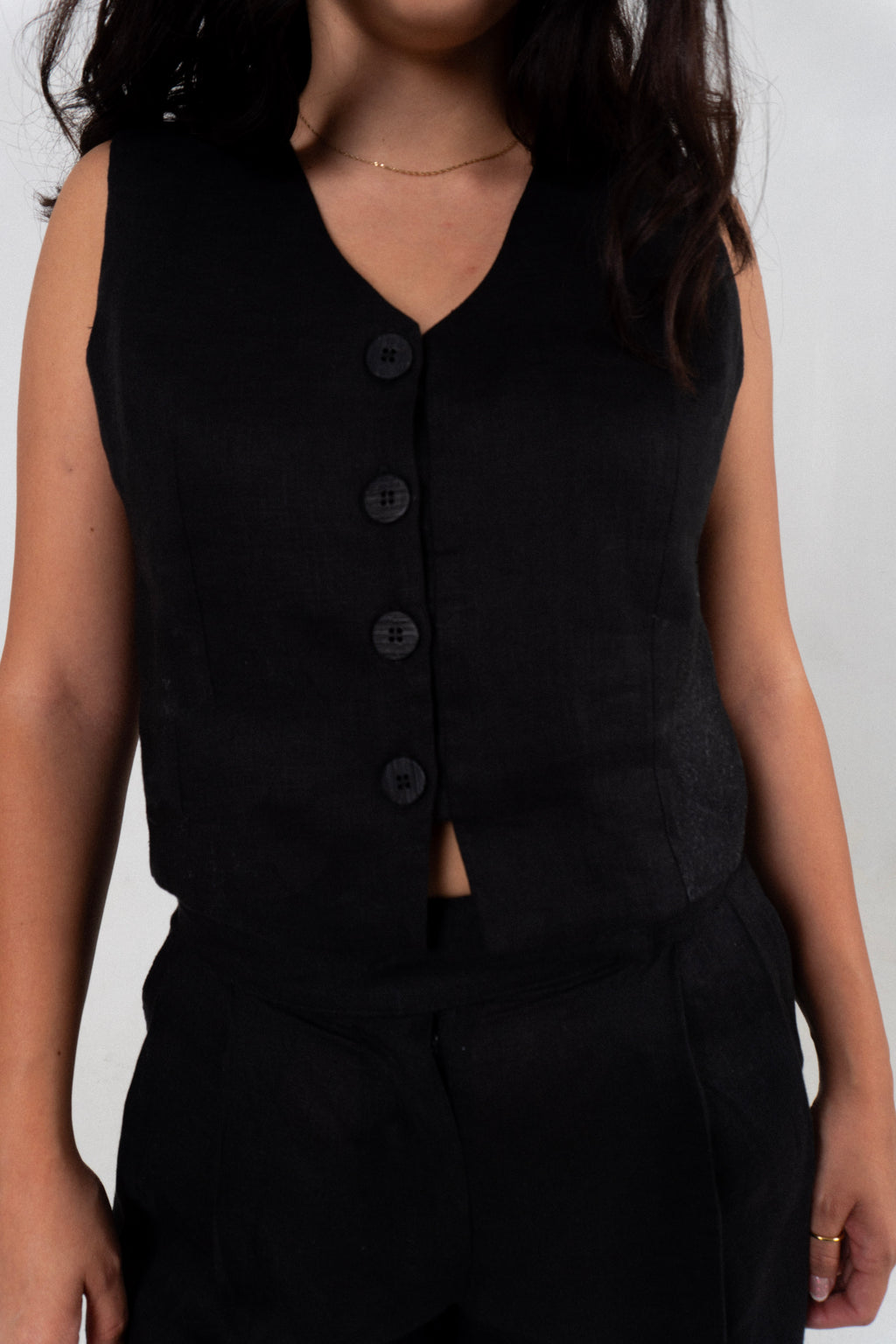 Chaleco Lino Camila - Negro