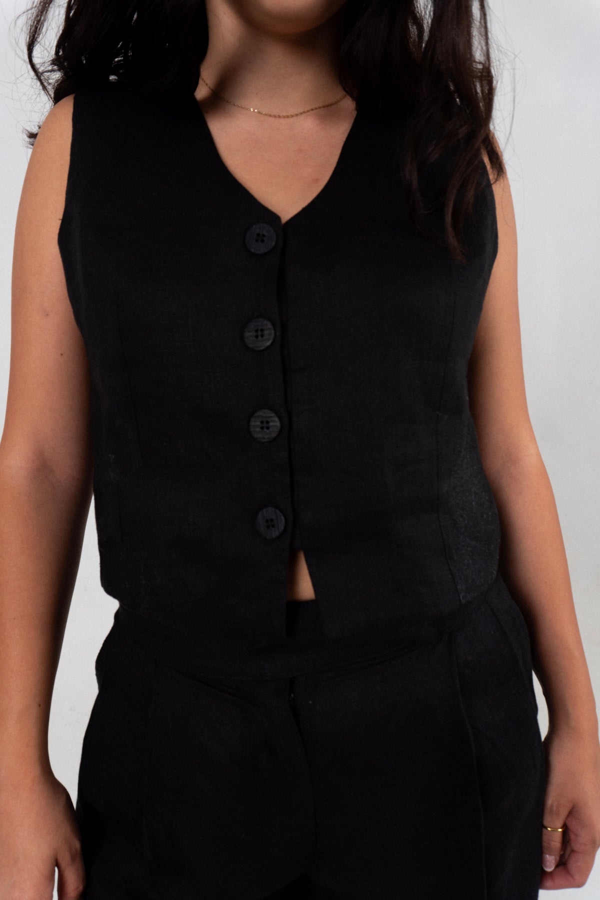 Chaleco Lino Camila - Negro