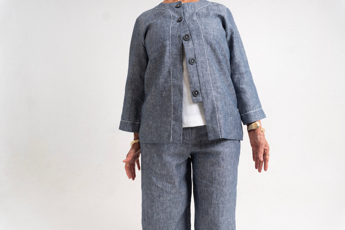 Chaqueta de lino Aris para mujer en azul mezclilla